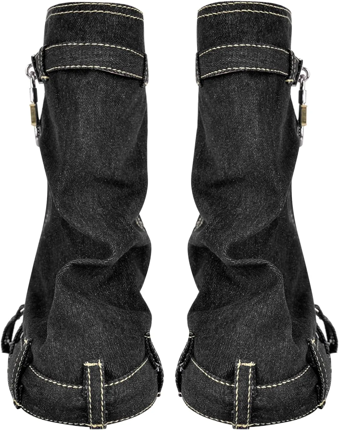 Women's Fold Over Knee High Denim Boots with Zipper Lock