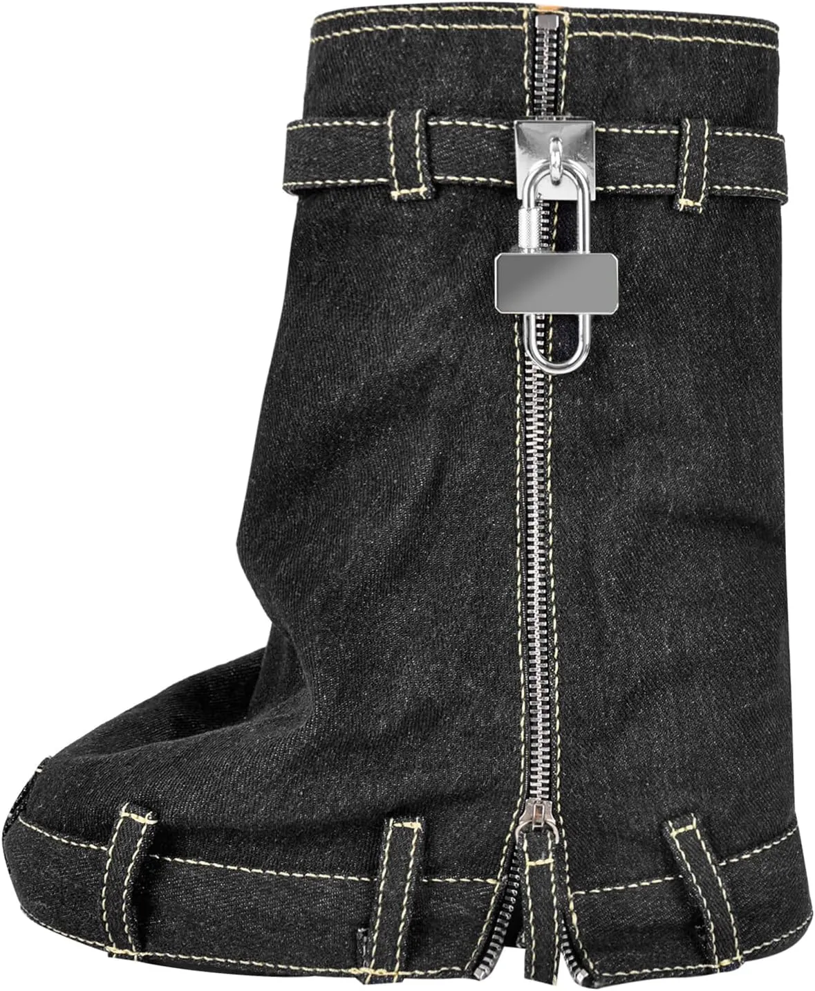 Women's Fold Over Knee High Denim Boots with Zipper Lock