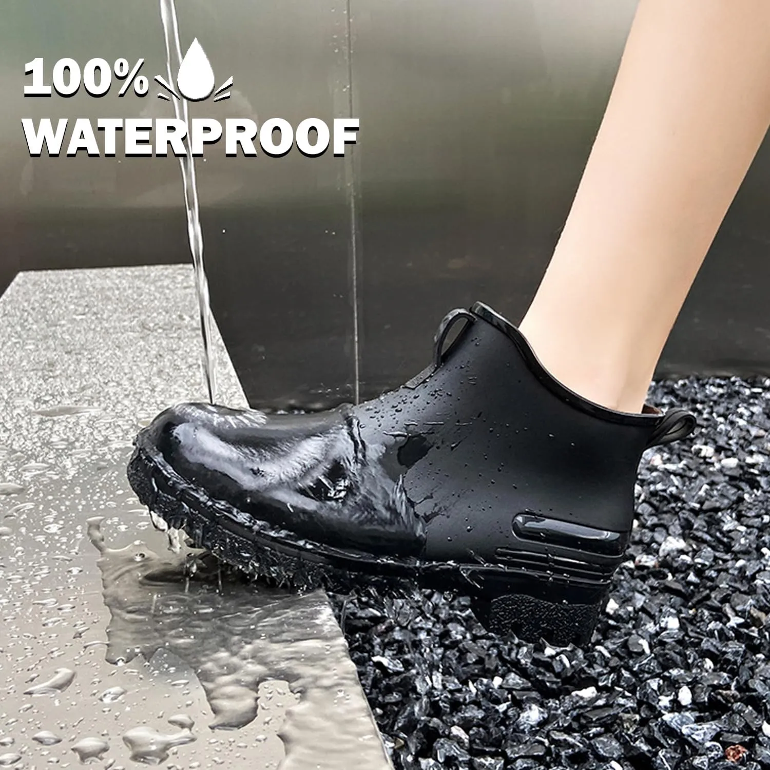 Women's Garden Shoes，Women's rain boots waterproof anti-slipping rainboots for ladies comfortable insoles stylish light ankle rain shoe