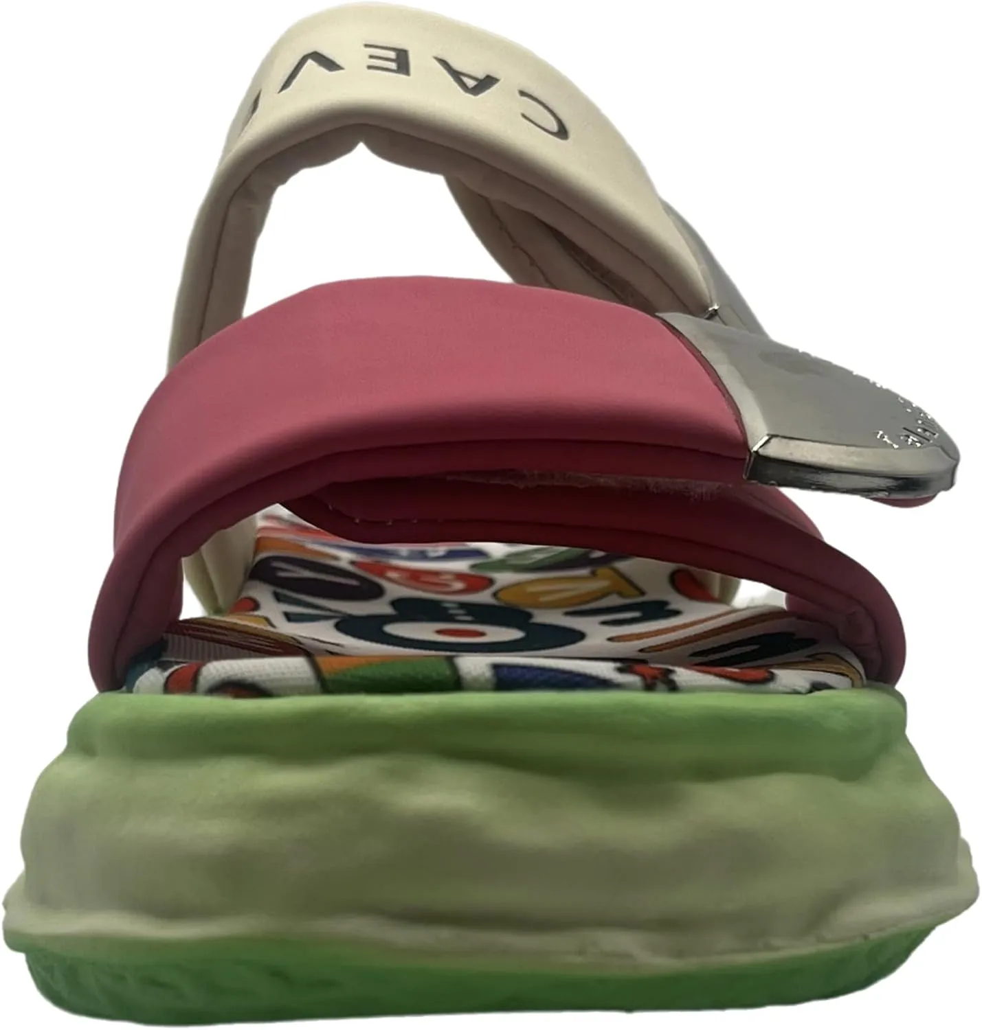 Women's Graffiti One Foot Stirrup Flat Sandals Summer Colorful Cartoon Printed Letters Thick Bottom Double Strap Design Leisure Beach Sandals Slippers