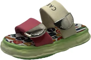 Women's Graffiti One Foot Stirrup Flat Sandals Summer Colorful Cartoon Printed Letters Thick Bottom Double Strap Design Leisure Beach Sandals Slippers