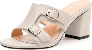 Women's Heeled Sandals, Round Open Toe Mid Chunky Heel, Buckle Fashion Slide Sandal for Wedding Party Daily Dressy