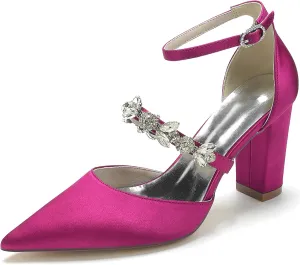 Women's High Chunky Wedding Shoes Block Heels Crystal Pump Sandals Wedding Party Pumps Shoes