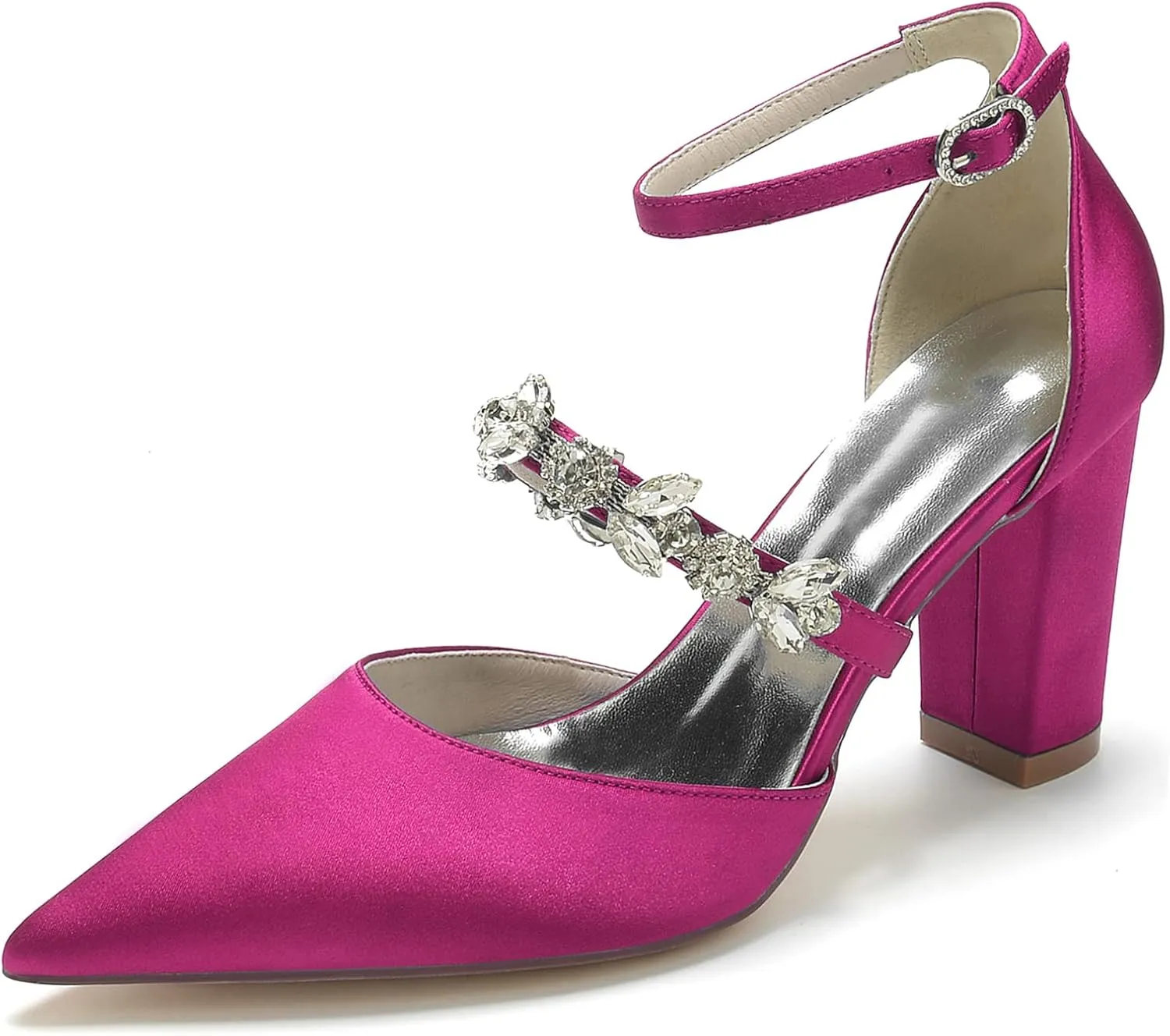 Women's High Chunky Wedding Shoes Block Heels Crystal Pump Sandals Wedding Party Pumps Shoes