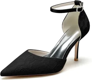 Women's High Heel Dress Pumps Lace Pointed Toe Stiletto Wedding Party Evening Shoes