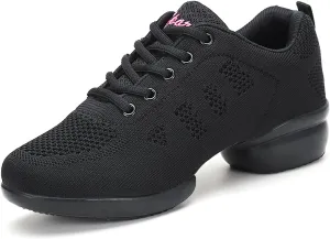 Women's Jazz Shoes Lace-up Sneakers - Breathable Air Cushion Lady Split Sole Athletic Walking Dance Shoes Platform