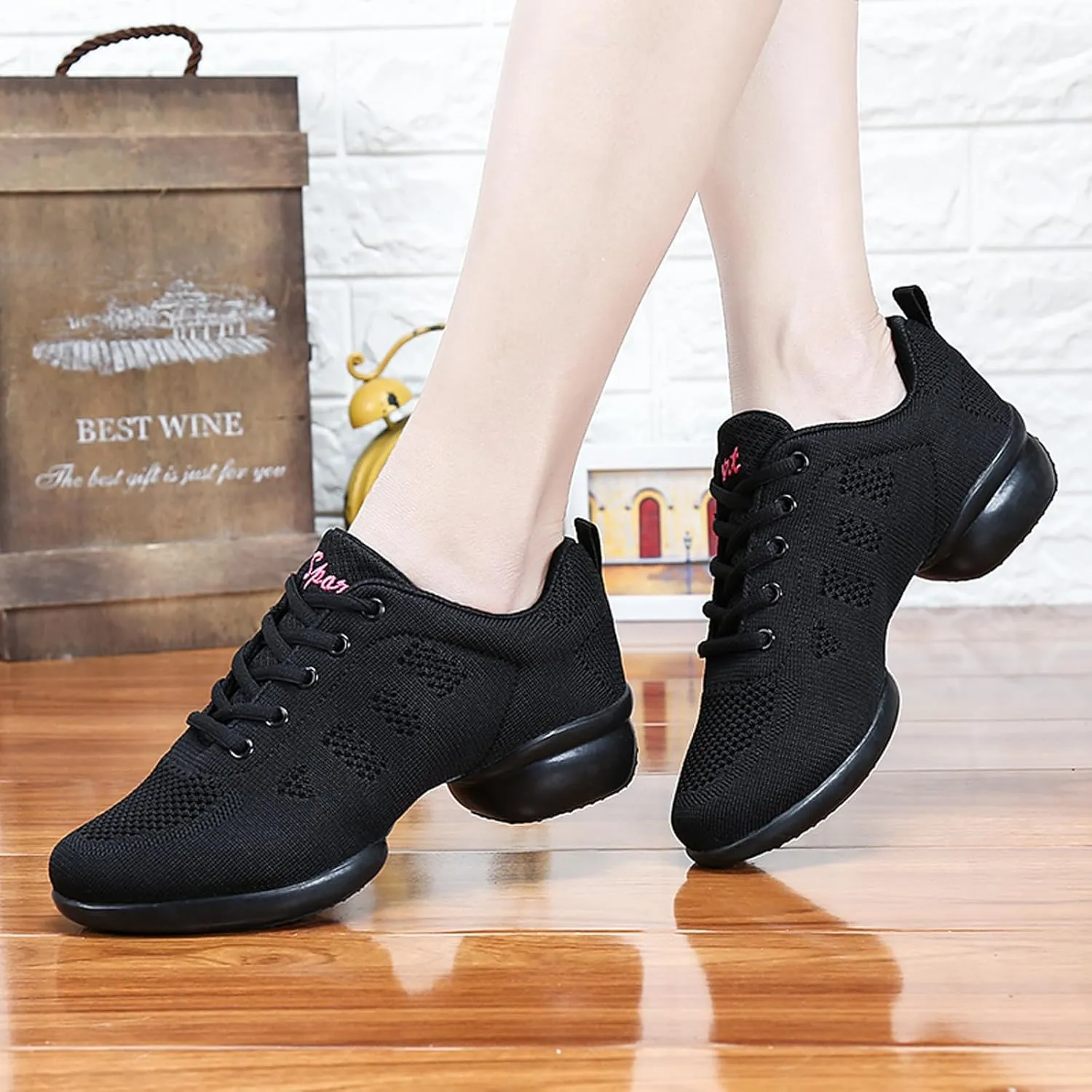 Women's Jazz Shoes Lace-up Sneakers - Breathable Air Cushion Lady Split Sole Athletic Walking Dance Shoes Platform