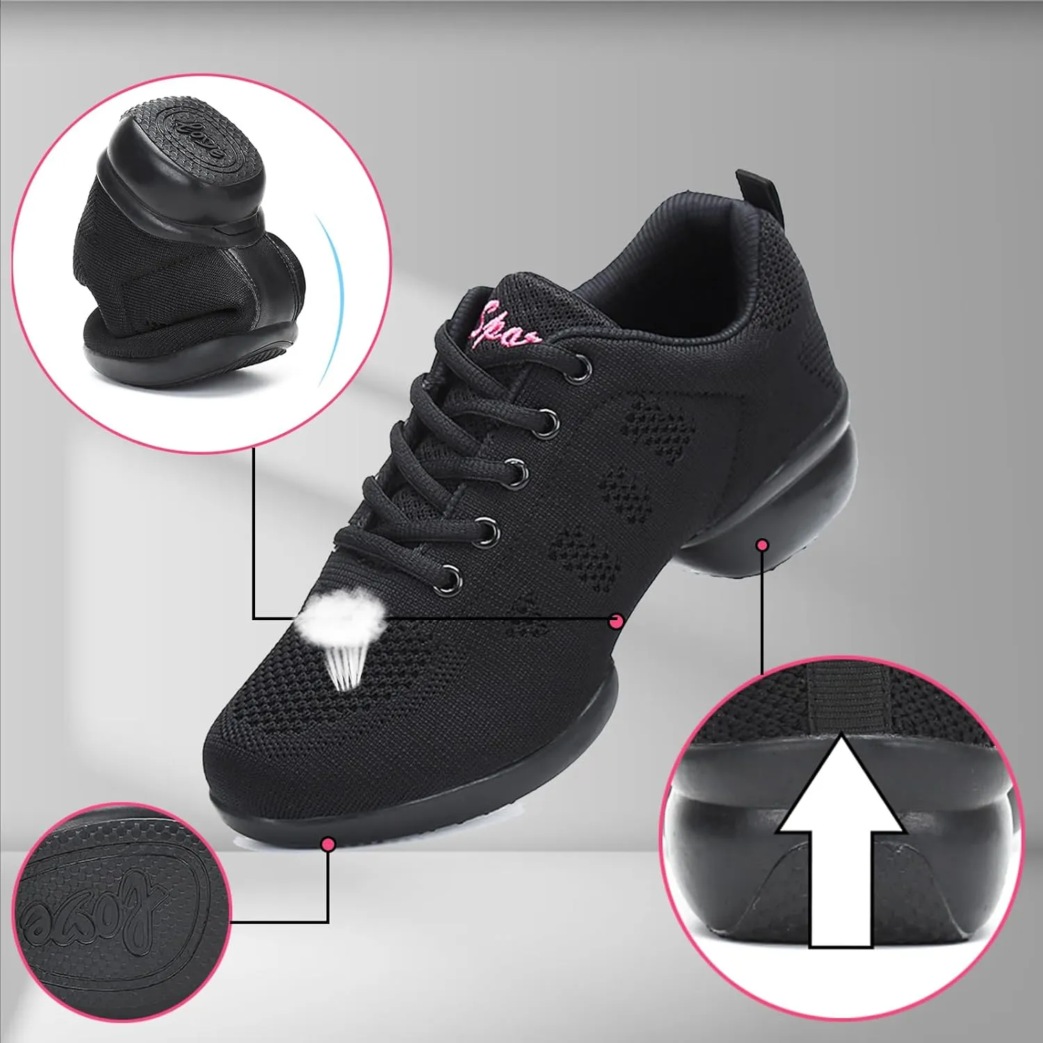 Women's Jazz Shoes Lace-up Sneakers - Breathable Air Cushion Lady Split Sole Athletic Walking Dance Shoes Platform