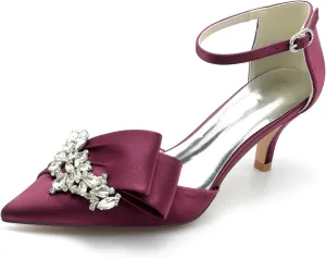 Women's Kitten Heel Pumps Shoes Closed Toe Stilettos Crystal Wedding Shoes Ankle Straps Prom Evening Party Dress Shoes