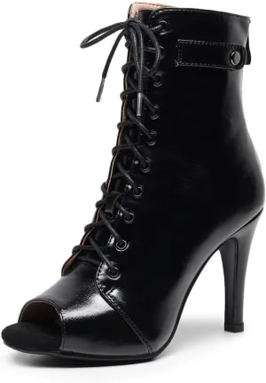 Women'S Leather Lace Up Stiletto Peep Toe Sandals Summer Sexy Fish Mouth Back Zipper High Heels Gladiator Sandals Booties For Parties Prom Dress Pumps