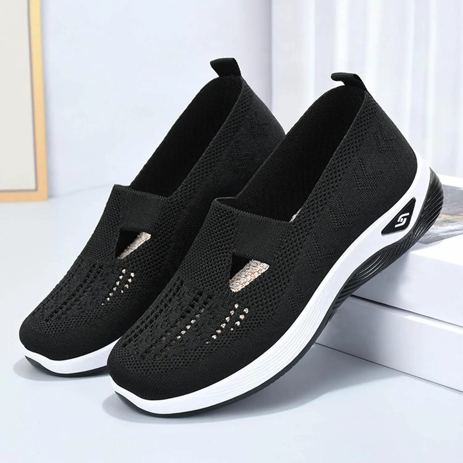 Women's Orthopedic Breathable Shoes,Women Woven Orthopedic Breathable SoftShoes Arch Support Slip-On Sneakers, Indoor Outdoor Casual Walking Anti-Skid Sports Shoes