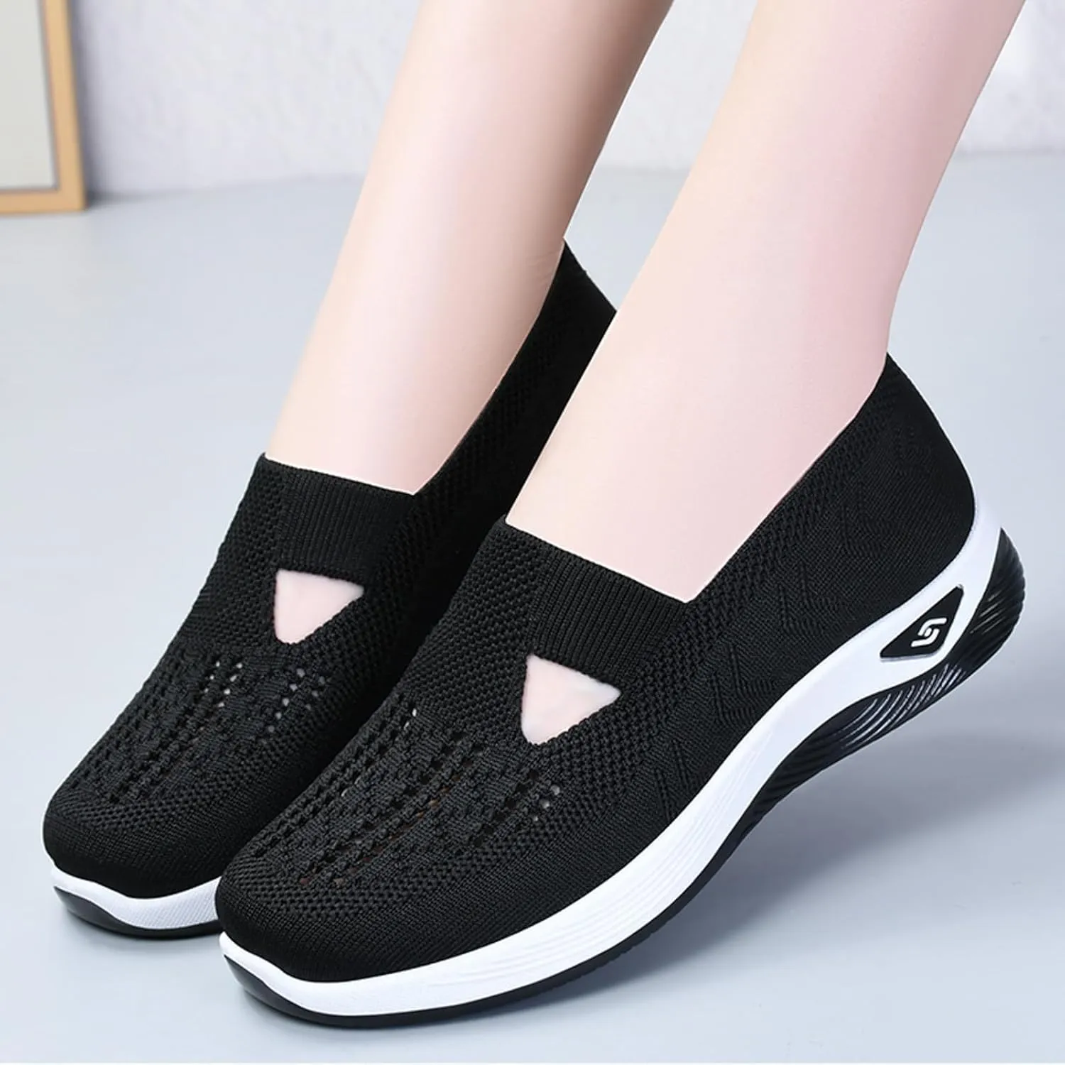 Women's Orthopedic Breathable Shoes,Women Woven Orthopedic Breathable SoftShoes Arch Support Slip-On Sneakers, Indoor Outdoor Casual Walking Anti-Skid Sports Shoes
