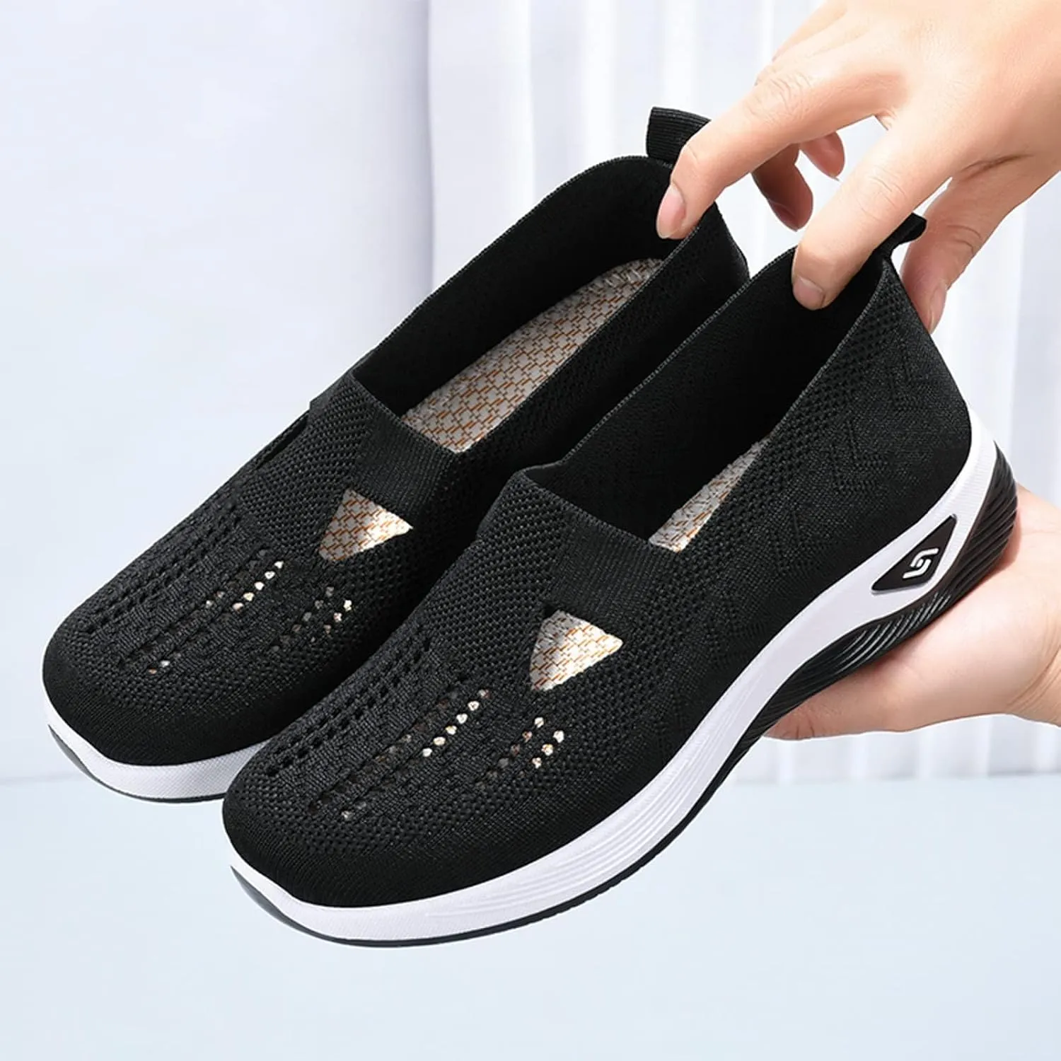 Women's Orthopedic Breathable Shoes,Women Woven Orthopedic Breathable SoftShoes Arch Support Slip-On Sneakers, Indoor Outdoor Casual Walking Anti-Skid Sports Shoes