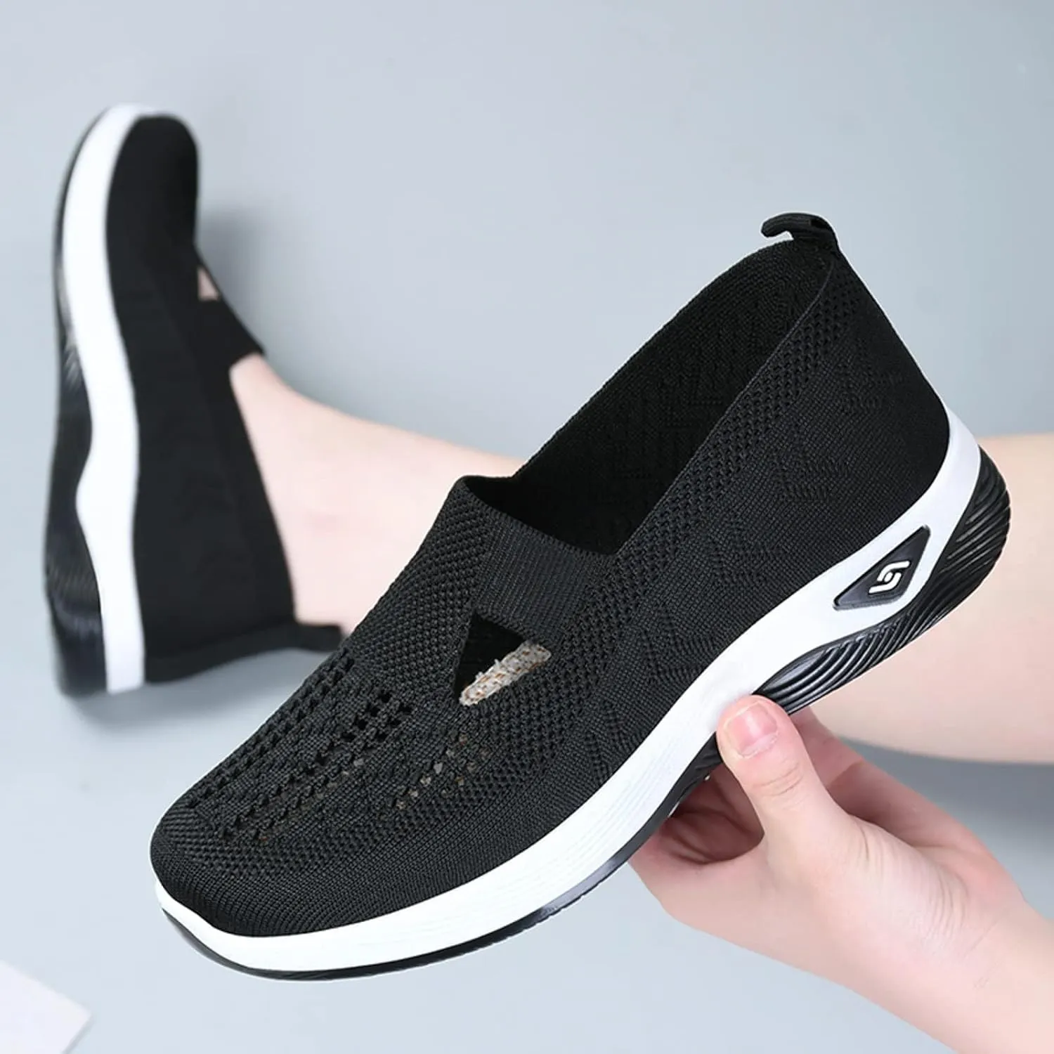 Women's Orthopedic Breathable Shoes,Women Woven Orthopedic Breathable SoftShoes Arch Support Slip-On Sneakers, Indoor Outdoor Casual Walking Anti-Skid Sports Shoes