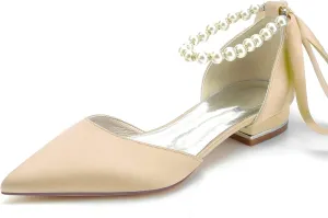 Women's Pearl Wedding Shoes for Bride Flats Pointed Toe Flats Bridal Shoes Women Evening Dressy Shoes