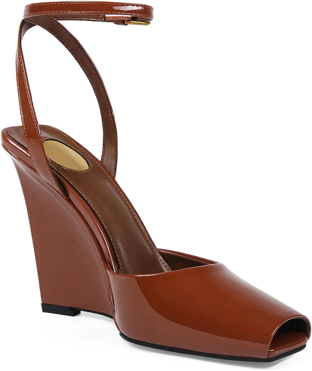 Womens Peep Toe Heels Open Toe Wedge Heels Stiletto Patent Leather Ankle Strap Buckle Sandalsfor Party, Wedding, Evening