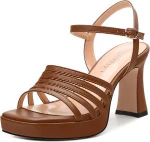 Women's Platform Sandals, Open Toe High Heels, Ankle Strap Buckle Fashion Heeled Sandal for Wedding Party Working