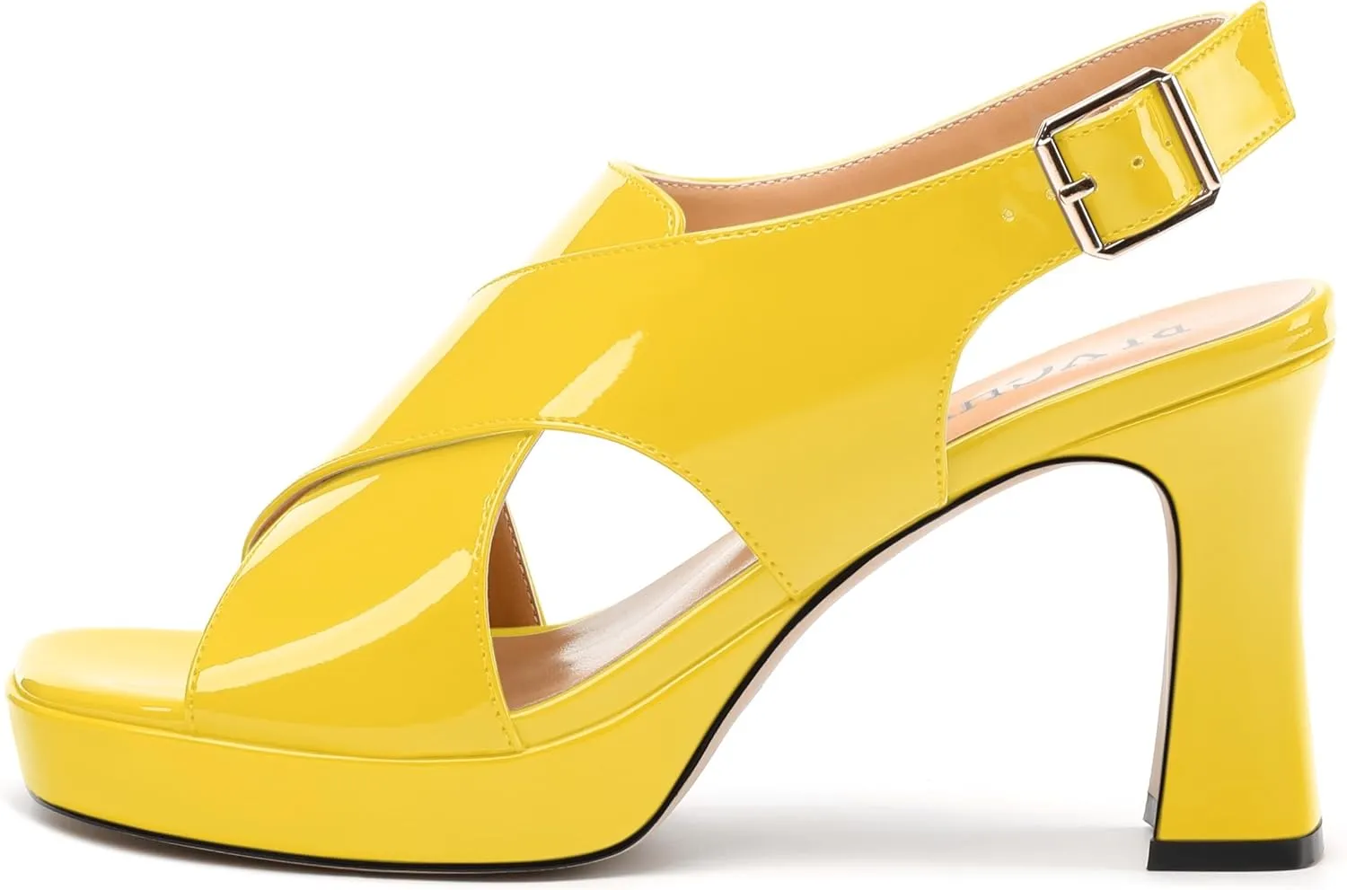 Women's Platform Sandals, Slingback Open Toe Buckle Heels for Women, Fashion Solid Patent High Heel Shoes 3.35 inch