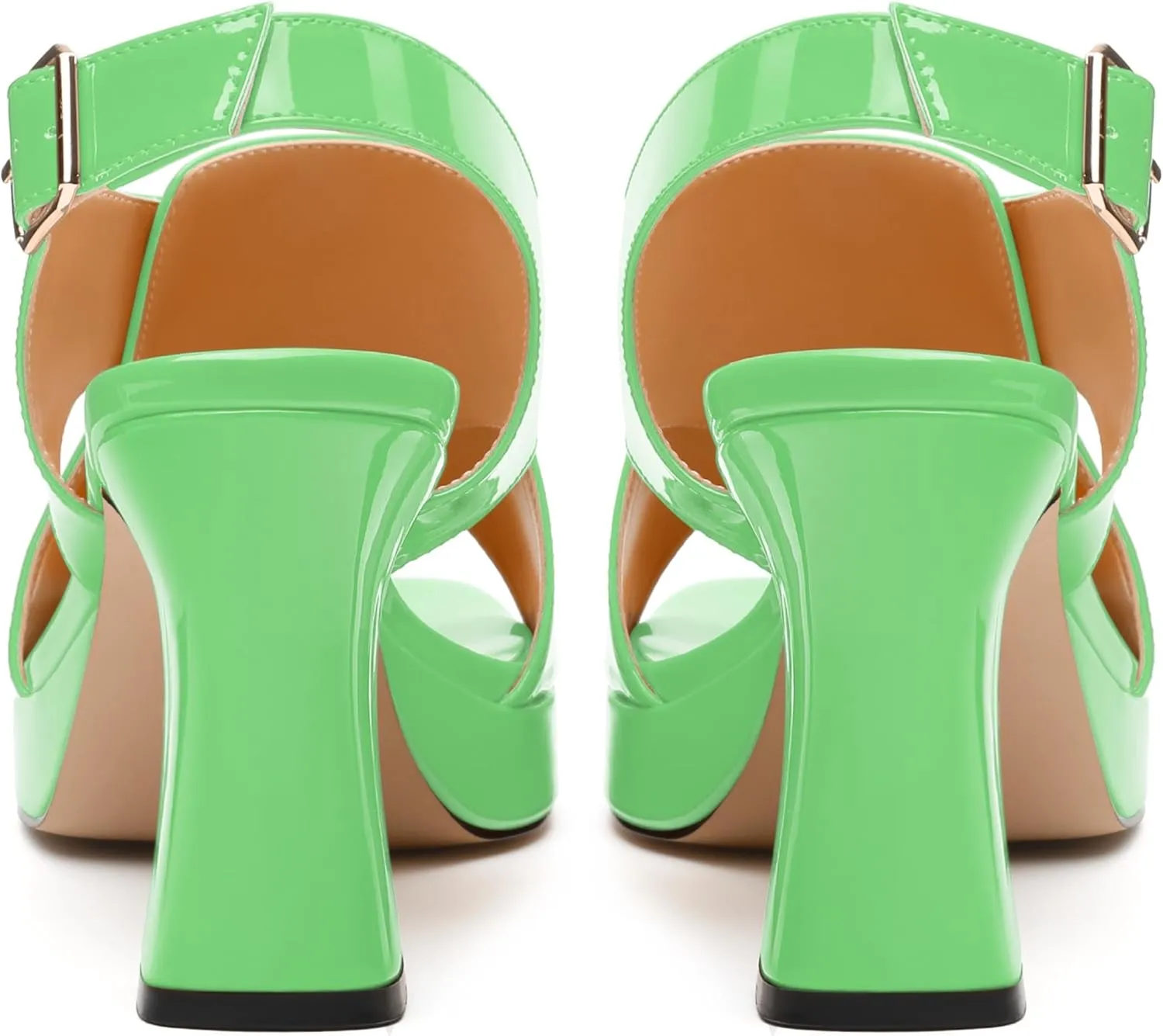 Women's Platform Sandals, Slingback Open Toe Buckle Heels for Women, Fashion Solid Patent High Heel Shoes 3.35 inch