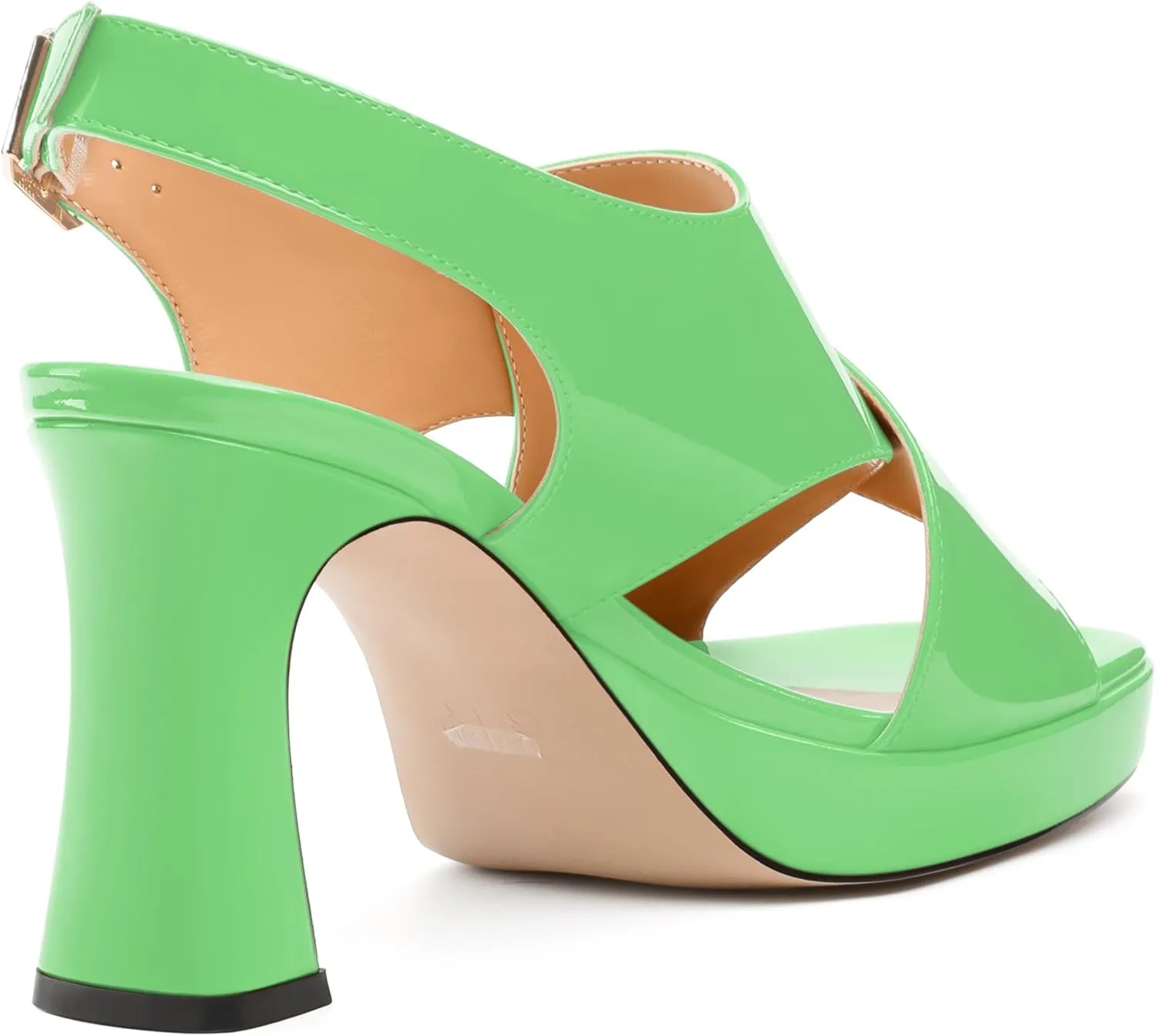 Women's Platform Sandals, Slingback Open Toe Buckle Heels for Women, Fashion Solid Patent High Heel Shoes 3.35 inch