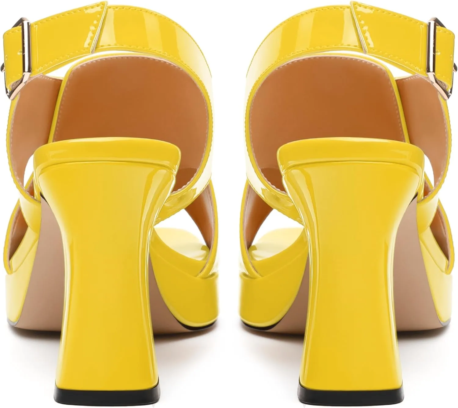 Women's Platform Sandals, Slingback Open Toe Buckle Heels for Women, Fashion Solid Patent High Heel Shoes 3.35 inch