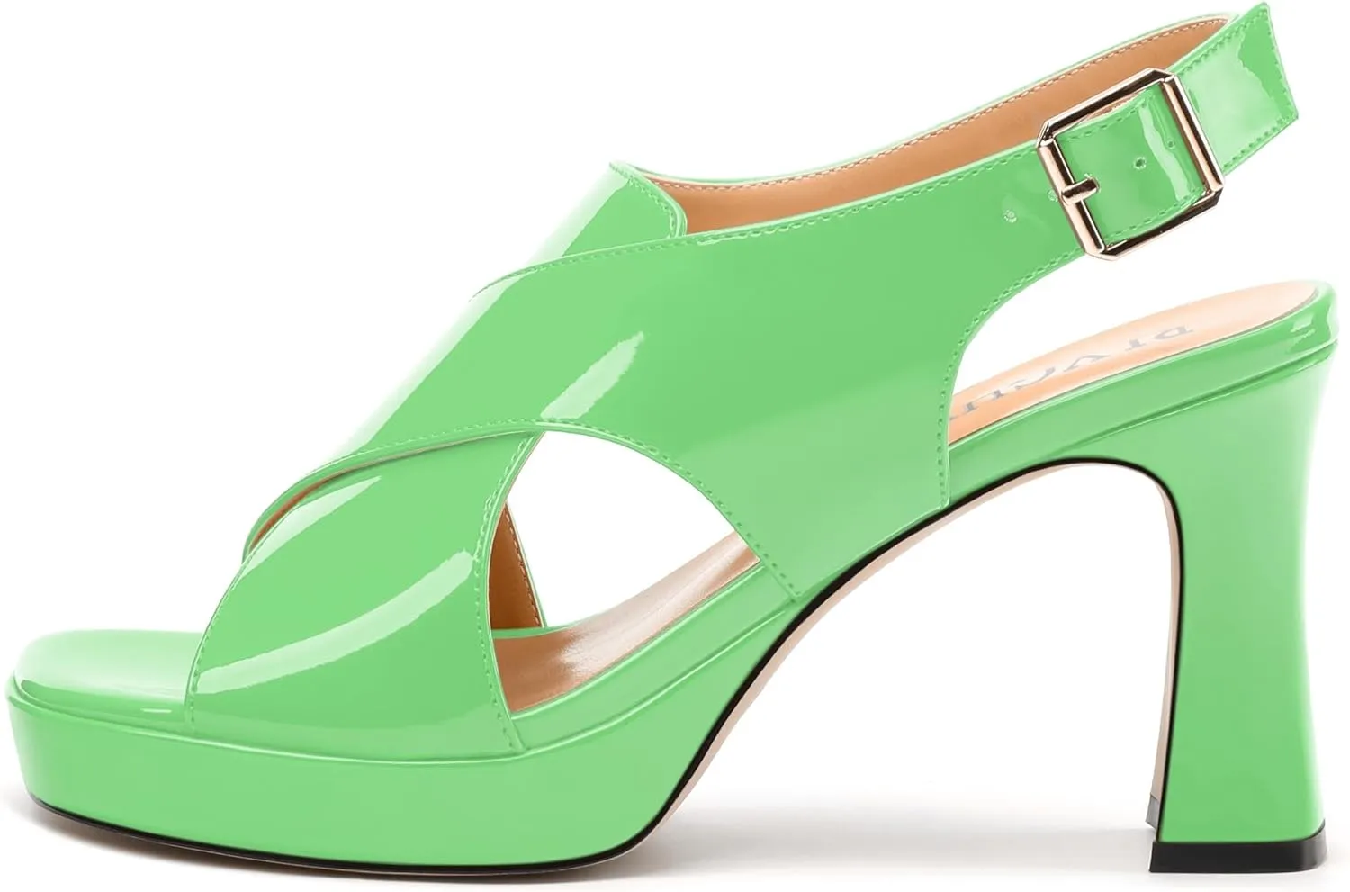 Women's Platform Sandals, Slingback Open Toe Buckle Heels for Women, Fashion Solid Patent High Heel Shoes 3.35 inch