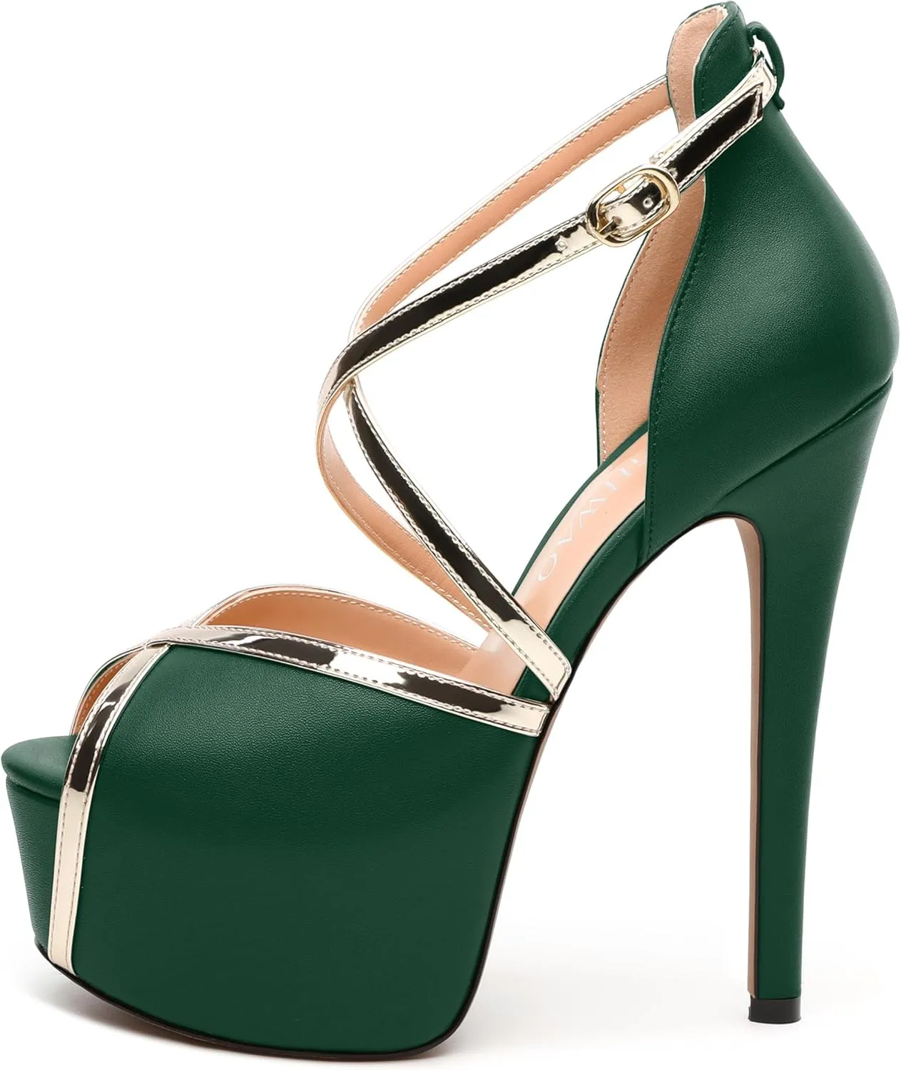 Womens Platform Sandals Stiletto Heels Round Toe High Heels Fashion Cross Body Strap Open Toe Buckle Heeled Sandal Shoes