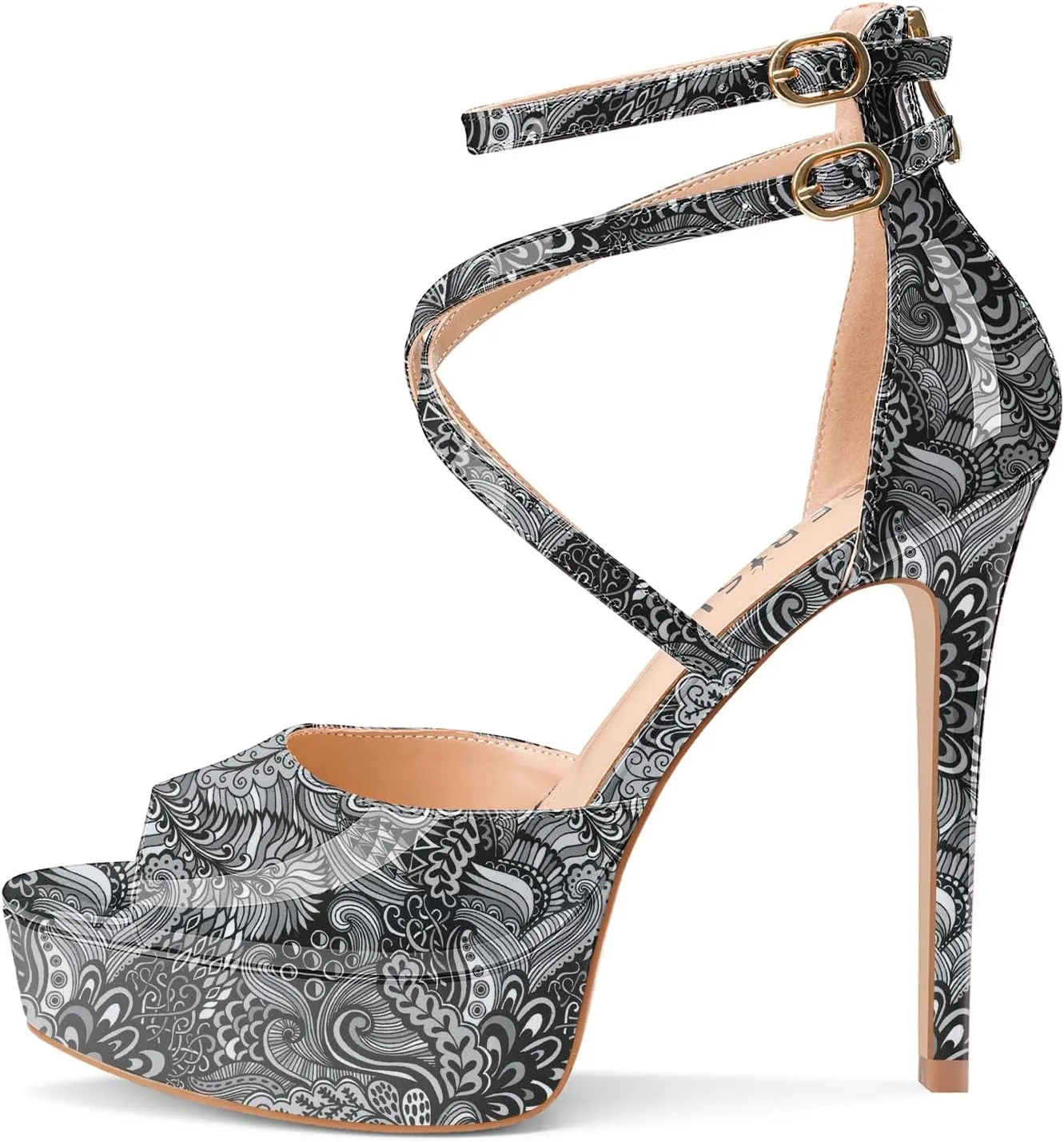 Women's Platform Stiletto High Heels Peep Open Toe Crisscross Stilettos Strappy Sandals Heeled Spring Summer Sandals for Ladies Comfy 5 Inch