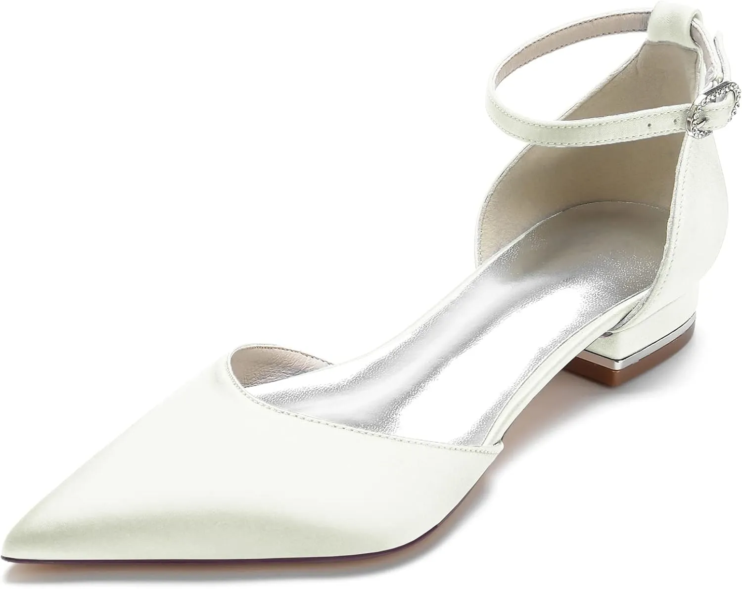 Women's Pointed Toe Bridal Pumps Satin Flats Ankle Strap Wedding Flats Prom Evening Party Dress Pumps for Bride
