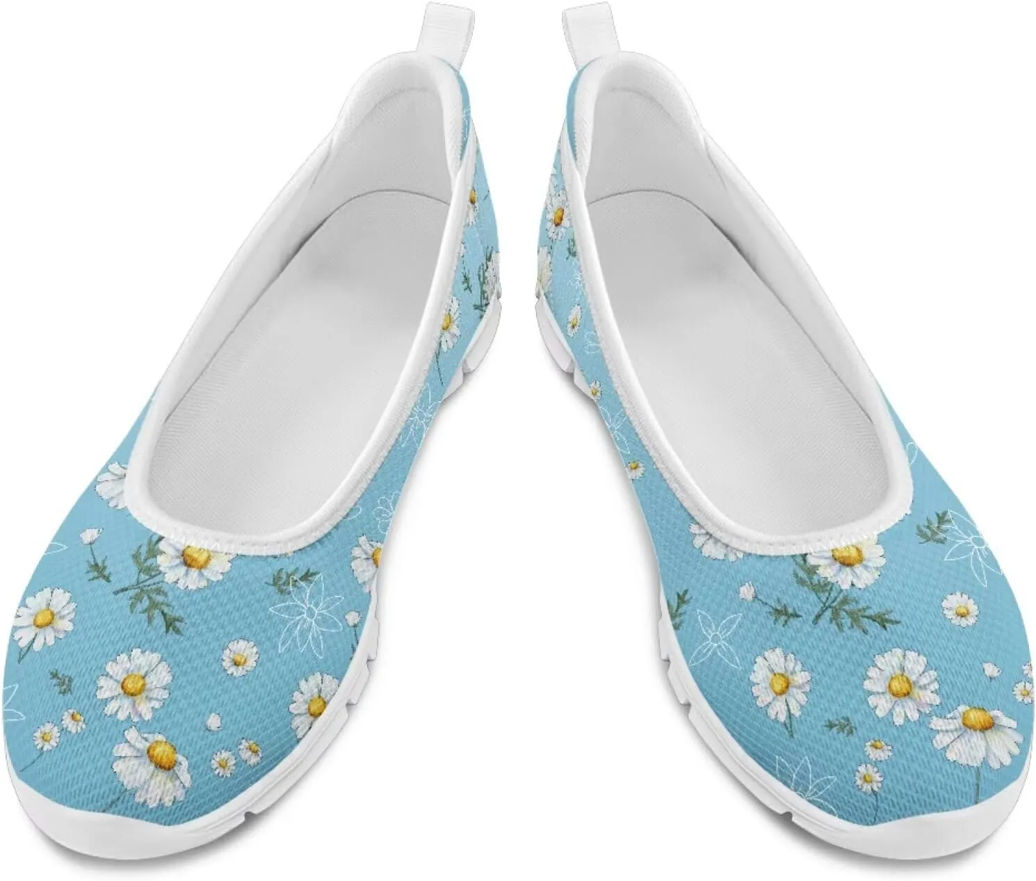 Women's Printed Ballet-Style Flats Slip on Everyday Casual Shoes Floral Paw Pattern Breathable Mesh Lightweight Comfortable Walking Shoes for Travel Dating White Sole Size 6-11