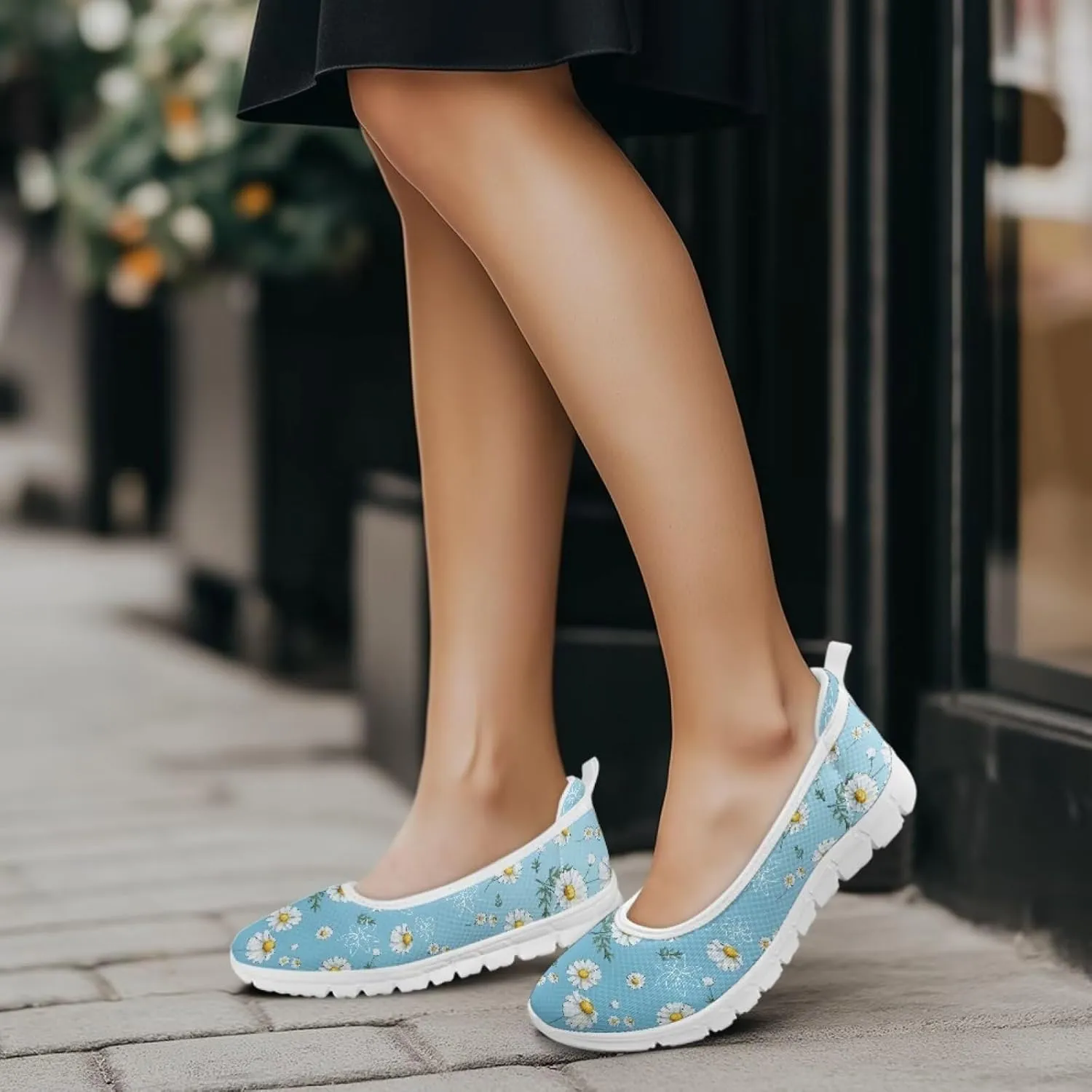 Women's Printed Ballet-Style Flats Slip on Everyday Casual Shoes Floral Paw Pattern Breathable Mesh Lightweight Comfortable Walking Shoes for Travel Dating White Sole Size 6-11
