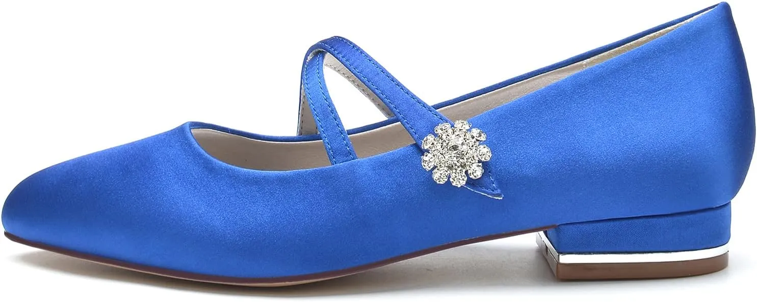 Women's Round Toe Crystal Flats Satin Comfortable Ballet Shoes Wedding Evening Party Flat Pumps