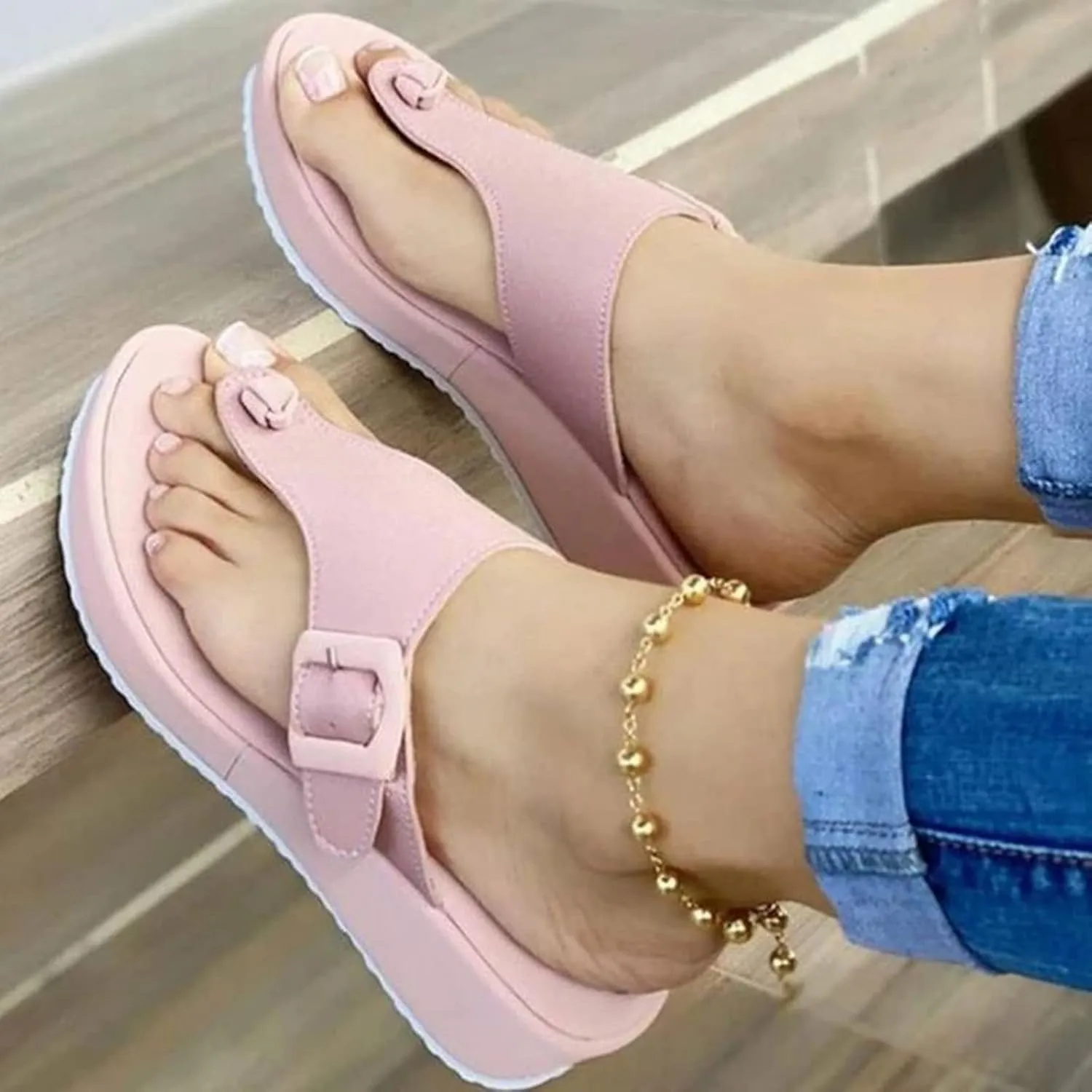 Womens Sandals Wedges Platform Slip on Flip Flop Slippers Sandals Faux Leather Open Toe Mule Loafer Moccasins Summer Arch Support Beach Shoes,Red,US5/EU36