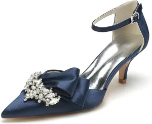 Women's Satin Wedding Heels Bridal Shoes Pointed Toe Wedding Pumps