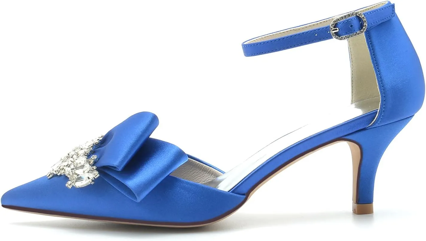 Women's Satin Wedding Heels Bridal Shoes Pointed Toe Wedding Pumps