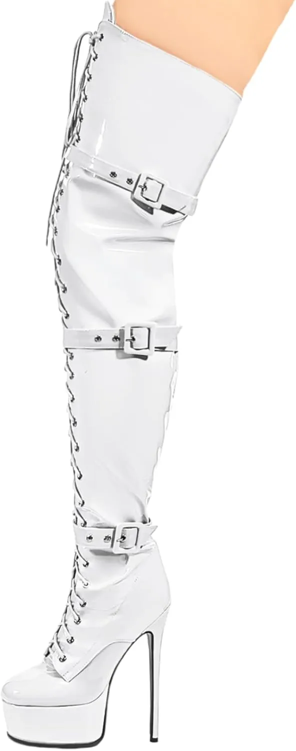 Women's Sexy Thigh High Heels Cross Lace Up Over Knee Platform Boots Unisex Round Head Plus Size