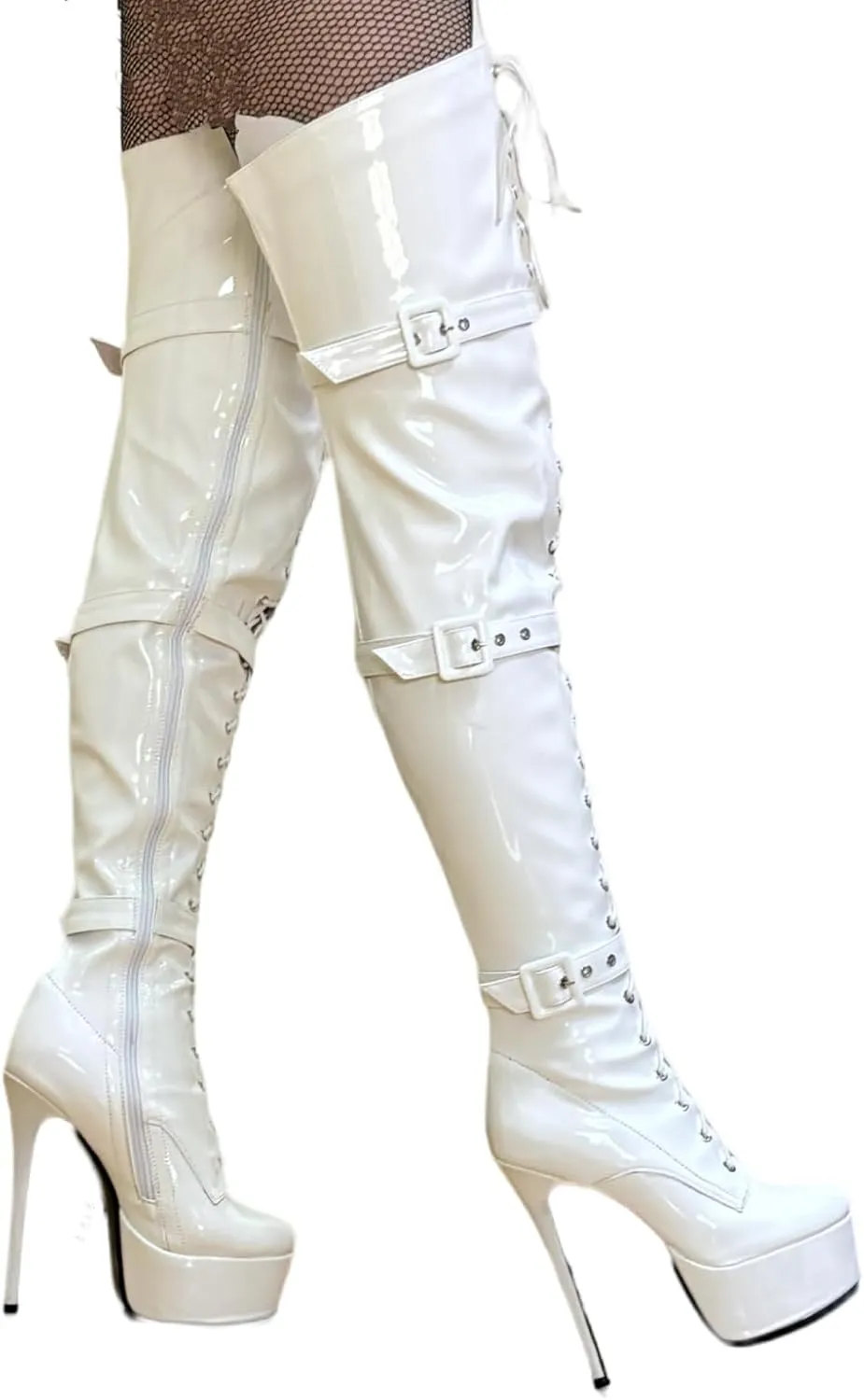 Women's Sexy Thigh High Heels Cross Lace Up Over Knee Platform Boots Unisex Round Head Plus Size