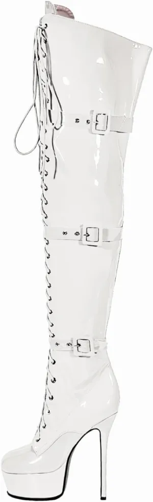 Women's Sexy Thigh High Heels Cross Lace Up Over Knee Platform Boots Unisex Round Head Plus Size