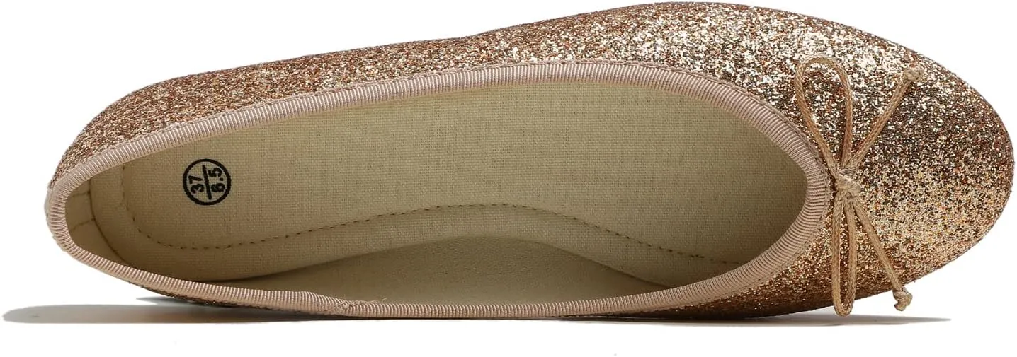 Women's Shiny Ballet Flats Sparkle Memory Foam Cushioned Colorful Glitter