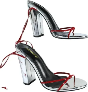 Women's Shiny Silver Metallic Square Toe Chunky High Heel Sandals, Rhinestone-Embellished Straps, Sequin-Covered Heel, Glamorous Party Shoes, Stylish Evening Footwear, Trendy Open-Toe High Heels