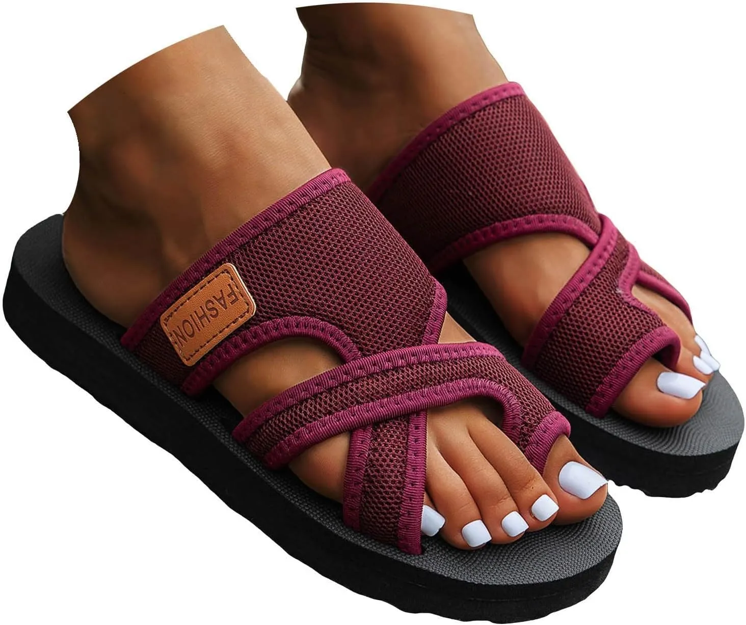 Women's Slide Sandals,Orthopedic Sandals for Women,Flip Flops for Women Dressy Summer Split Toe Hollow Mesh Slide Sandals Comfy Arch Support Non-Slip Sole Comfortable Beach Walking Sandals