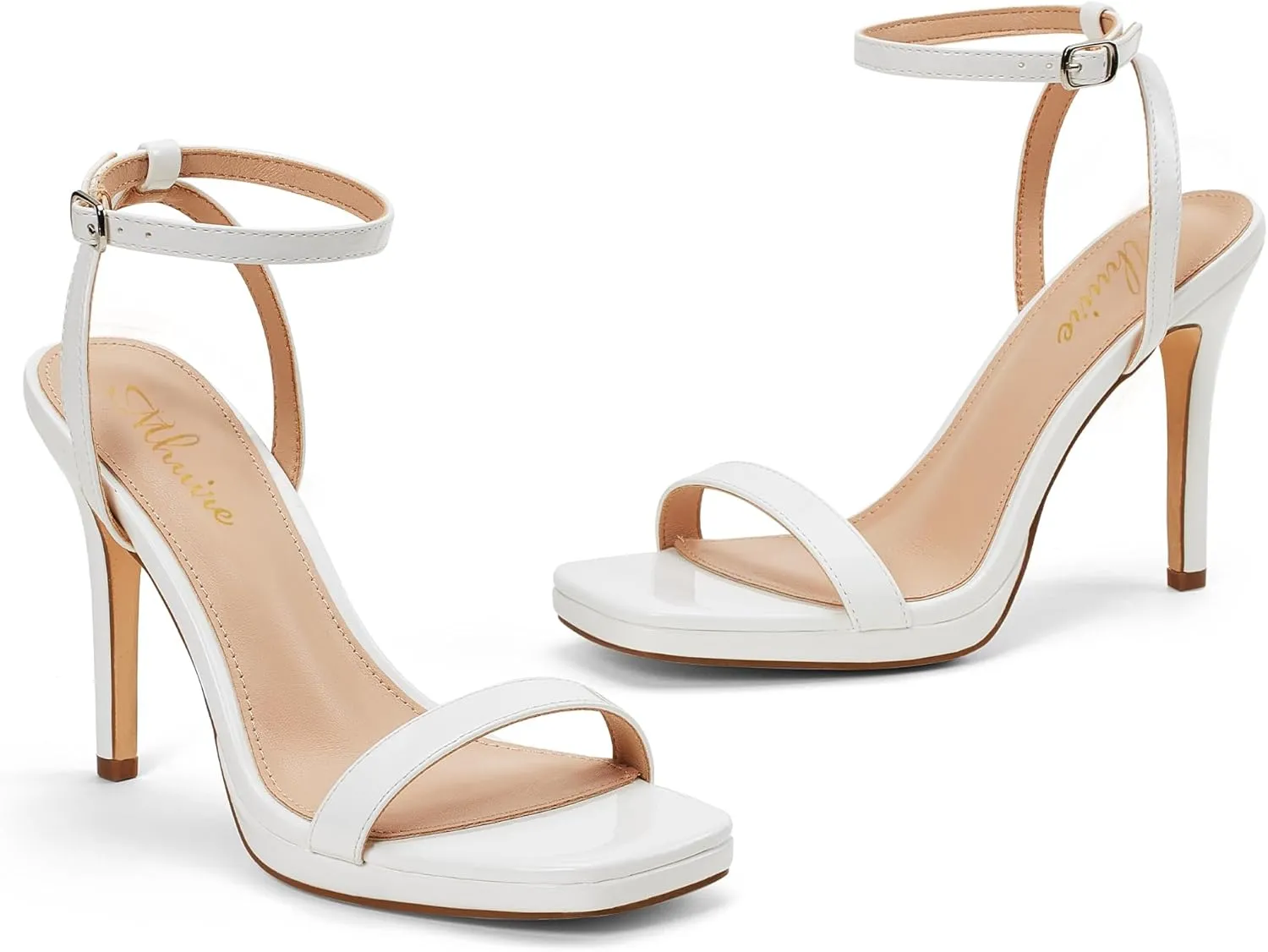 Women’s Stiletto Strappy Heeled Sandals, 4.3 Inch Square Open Toe Sexy High Heels Ankle Strap Buckle Heels for Party Wedding Dress Daily Wear Shoes