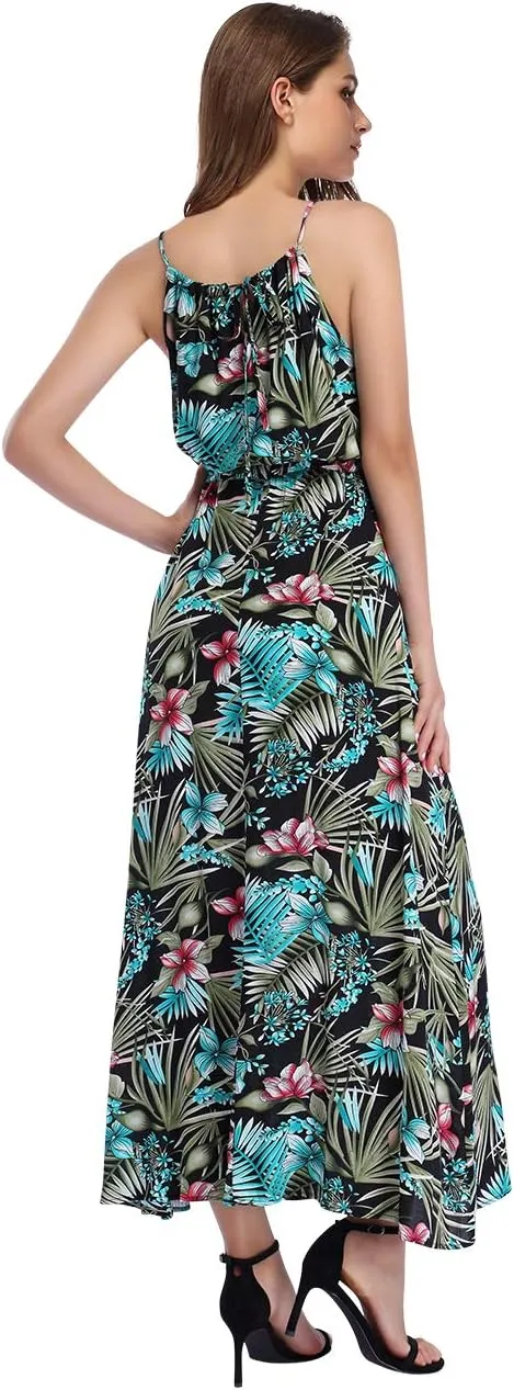 Women's Strap Maxi Hawaiian V Neck Floral Casual Beach Dresses