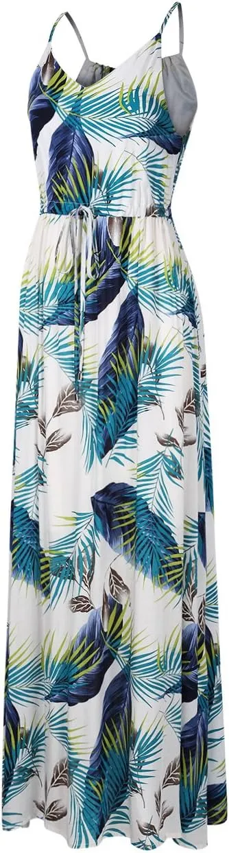 Women's Strap Maxi Hawaiian V Neck Floral Casual Beach Dresses