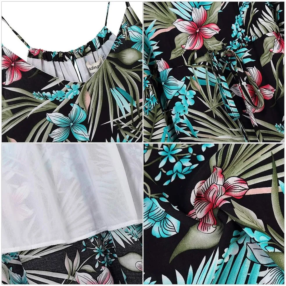 Women's Strap Maxi Hawaiian V Neck Floral Casual Beach Dresses