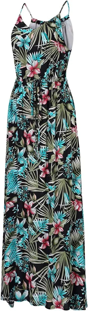 Women's Strap Maxi Hawaiian V Neck Floral Casual Beach Dresses