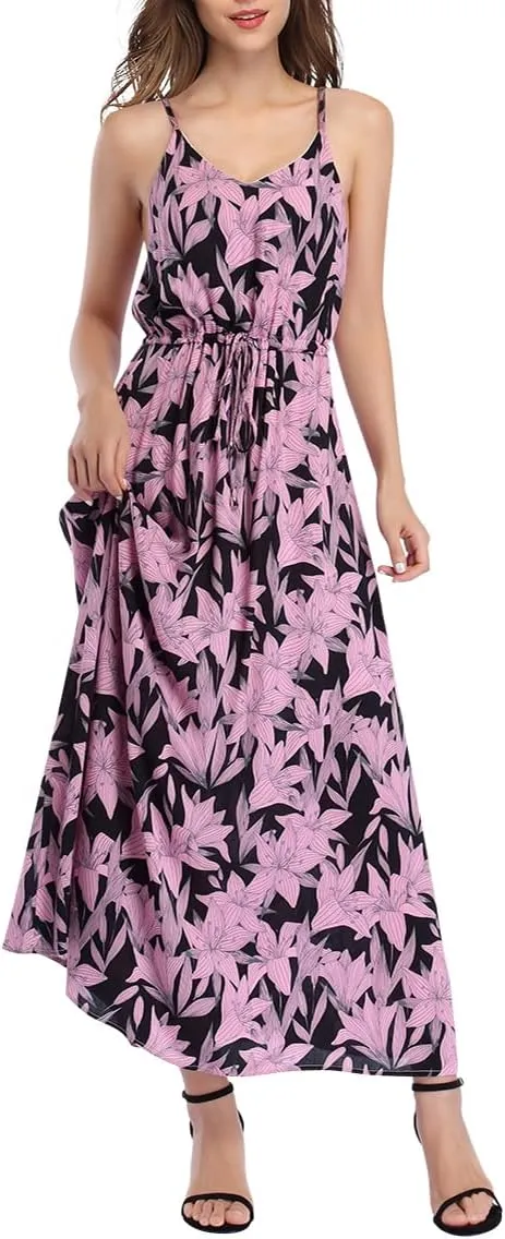 Women's Strap Maxi Hawaiian V Neck Floral Casual Beach Dresses