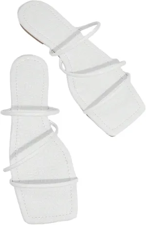 Women's Strappy Sandals Dressy Square Open Toe Thin Strap Slip on Vacation Flats