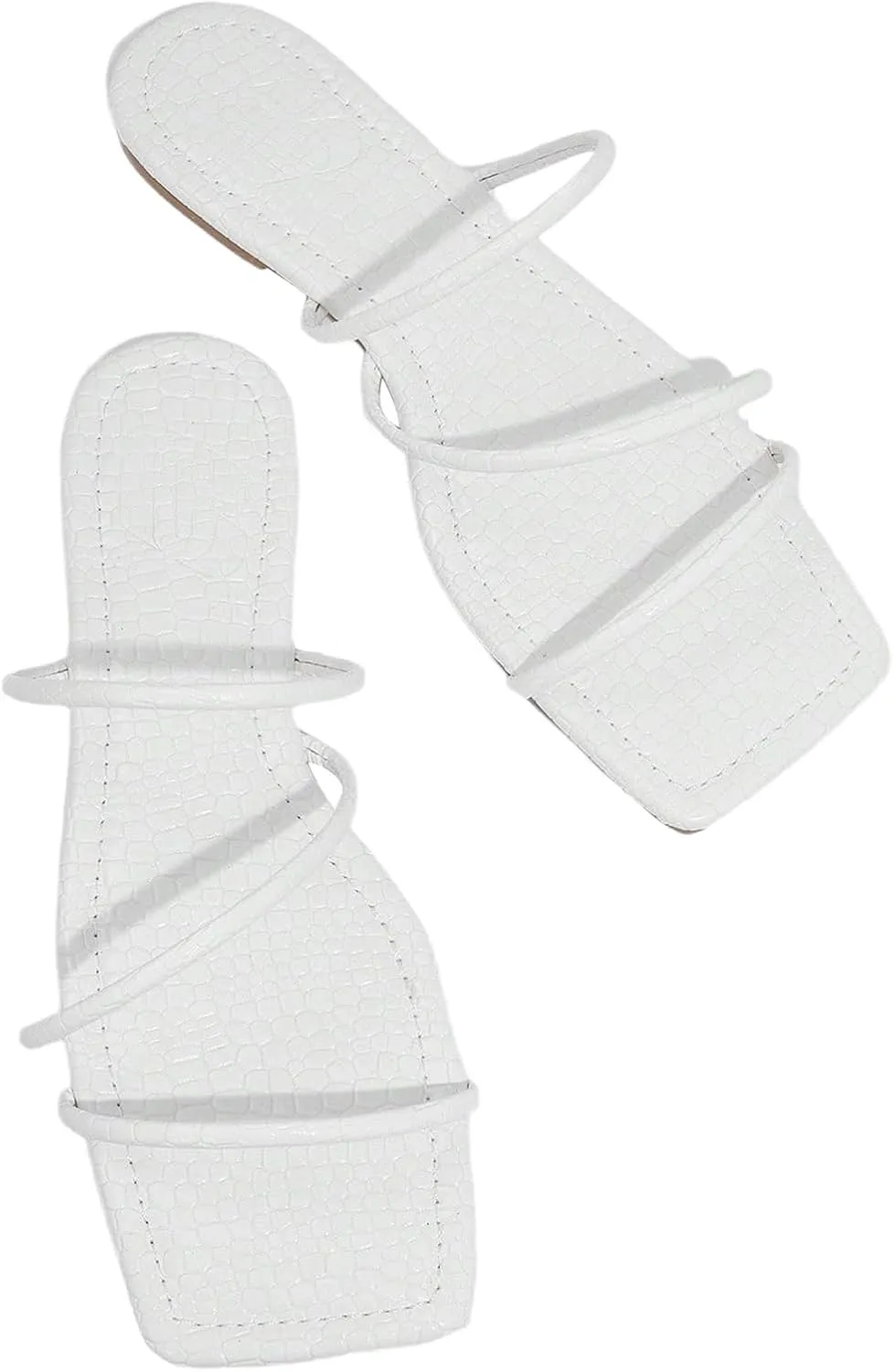 Women's Strappy Sandals Dressy Square Open Toe Thin Strap Slip on Vacation Flats