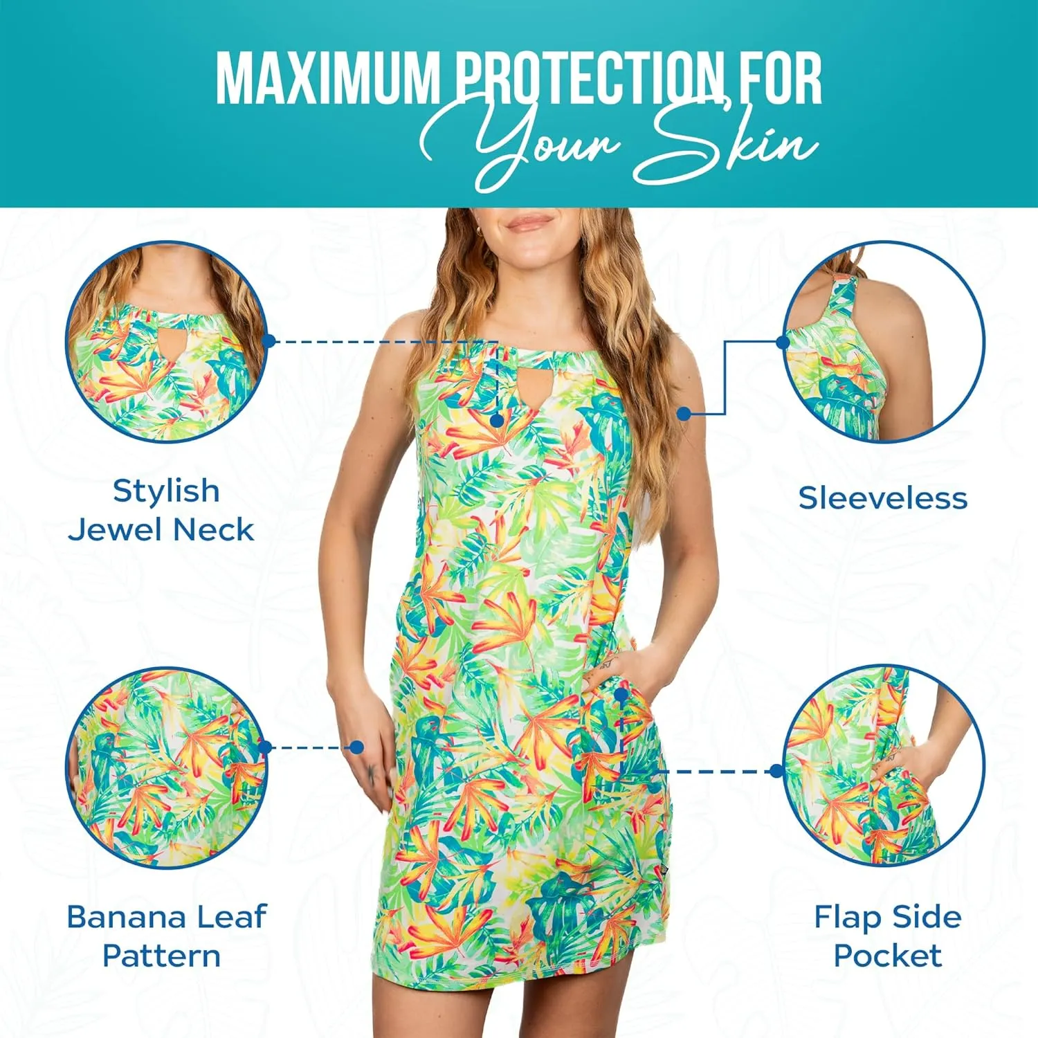 Women's UPF 50  Sleeveless Jewel Neck Shift Dress (Sun Protective Clothing for Women) Approved by Melanoma Foundation
